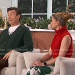 Natalie’s red sleeveless turtleneck and green print pants on The Talk