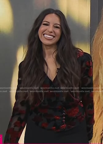 Naz Perez’s black floral burnout blouse on Today