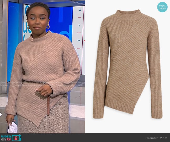 Nicholas Krissa Asymmetric Brushed Ribbed-knit Sweater worn by Zinhle Essamuah on NBC News Daily