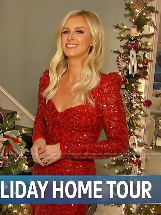 Nicky Hilton’s red embellished dress on Access Hollywood