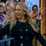 Nikki Glaser’s black double breasted mini dress on Live with Kelly and Mark