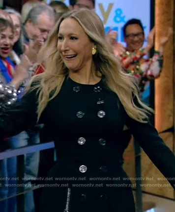 Nikki Glaser’s black double breasted mini dress on Live with Kelly and Mark