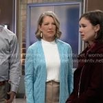 Nina’s turquoise blue cardigan on General Hospital