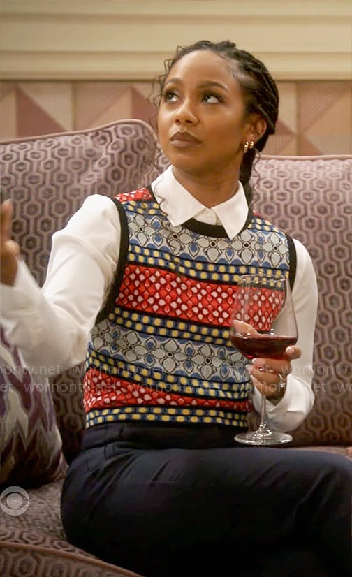 Nina's printed sweater vest on Poppas House