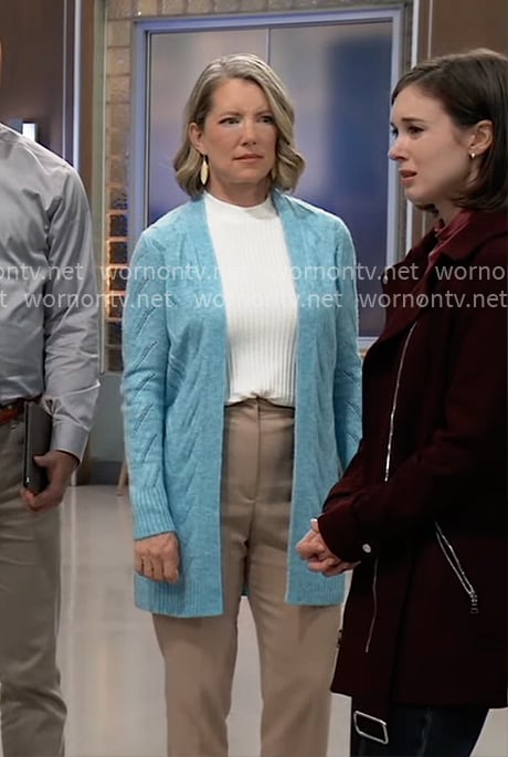 Nina's turquoise blue cardigan on General Hospital