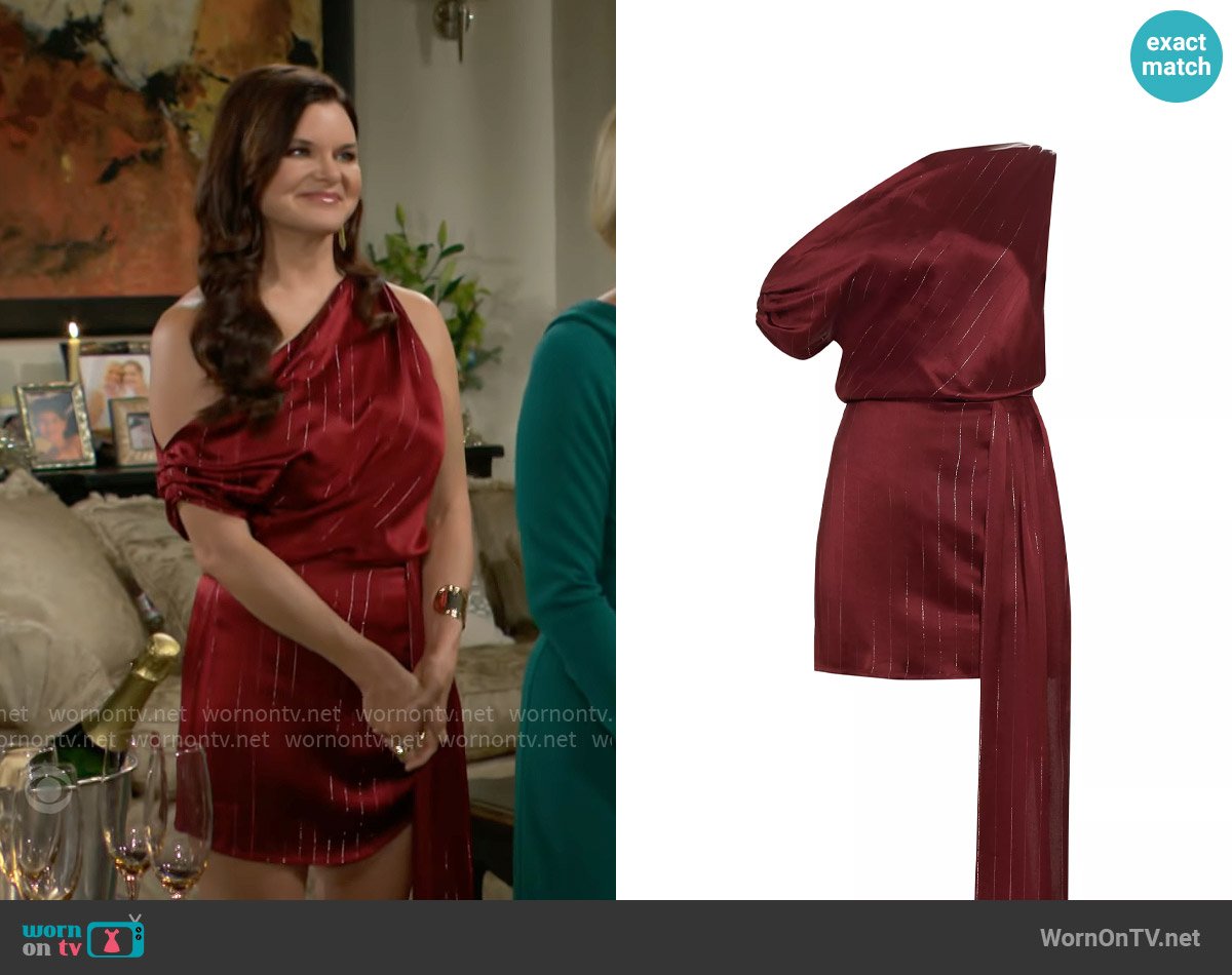 Nonchalant Label Natalie One-Shoulder Drape Minidress worn by Katie Logan (Heather Tom) on The Bold and the Beautiful