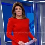 Norah’s red long sleeve midi dress on CBS Evening News