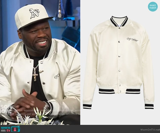 50 cent’s satin bomber jacket on The Kelly Clarkson Show