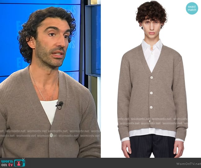 Officine Generale Taupe Miles Cardigan worn by Justin Baldoni on E! News