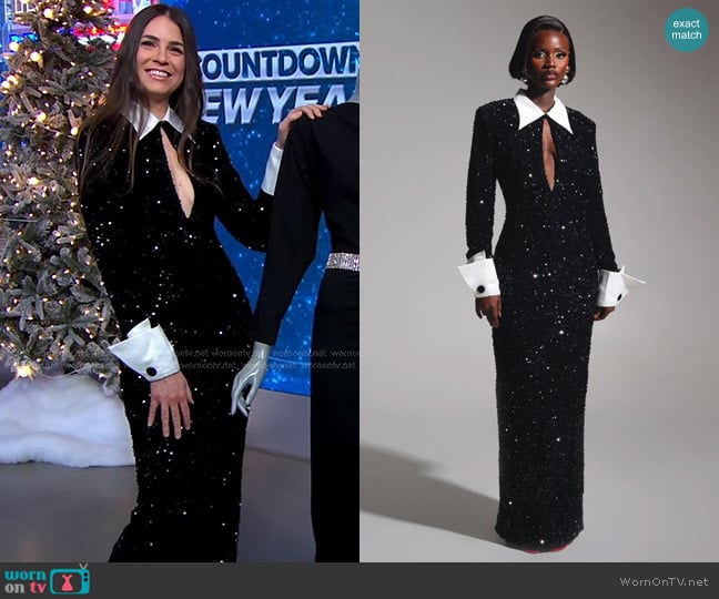 Ofuure KALI Keyhole Sequin Maxi Dress in ONYX worn by Erica Wark on Good Morning America