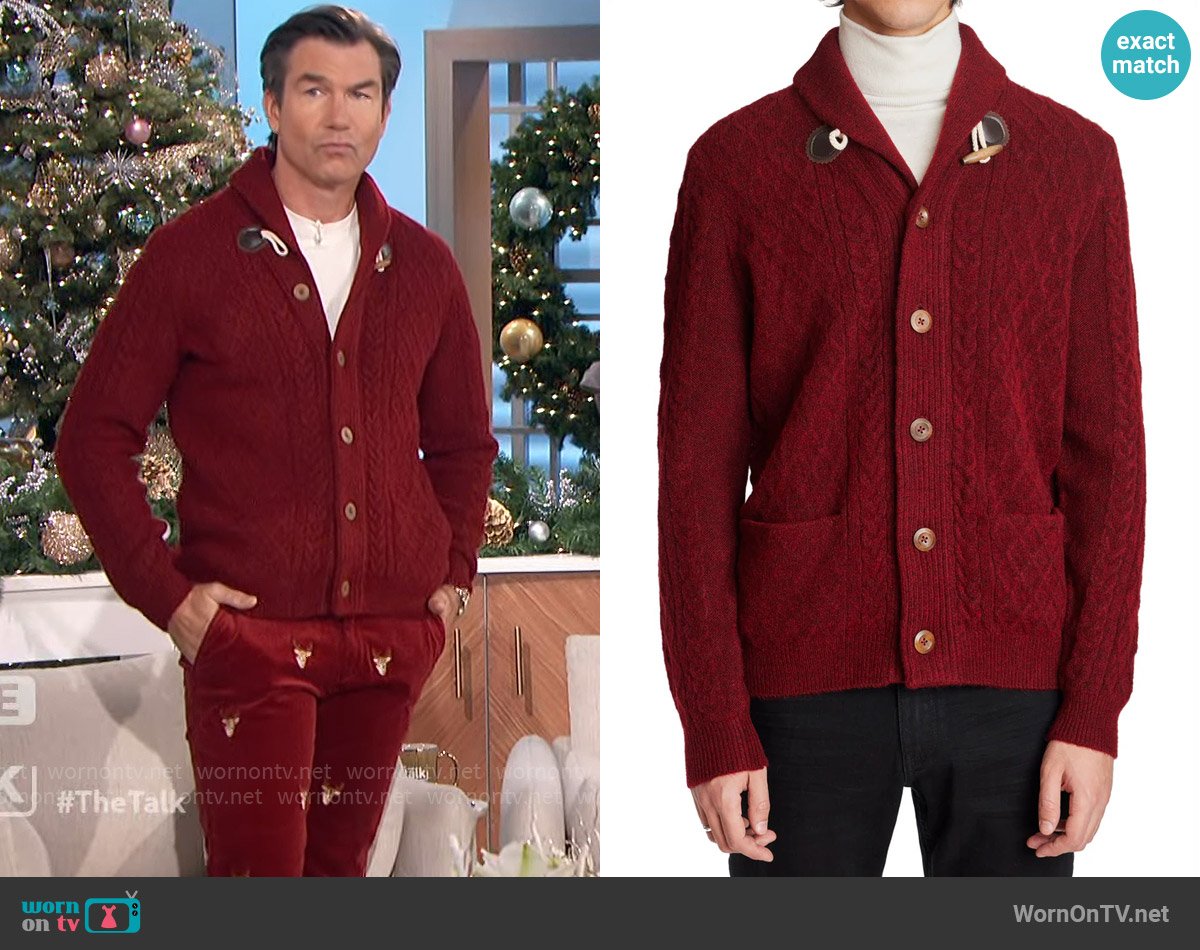 Paisley & Gray Toggle Wool-Blend Shawl Collar Cardigan worn by Jerry O'Connell on The Talk