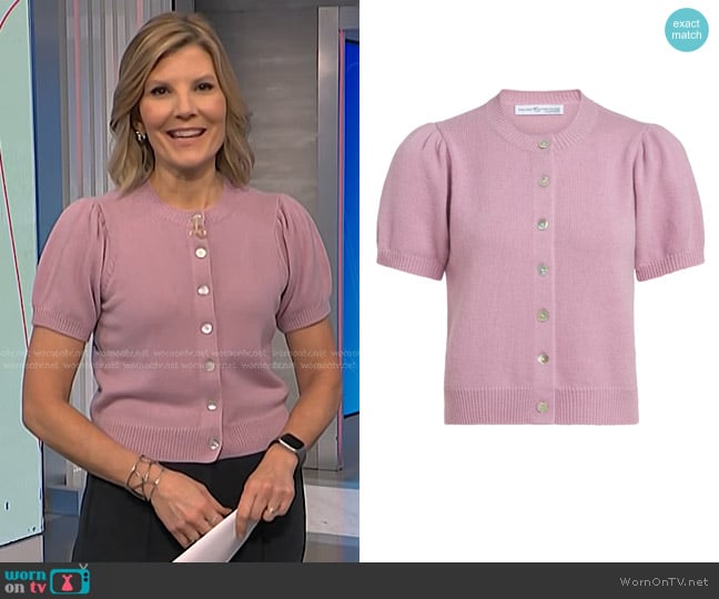 Palmer & Purchase Cashmere Mara Cashmere Cardigan in Crush worn by Kate Snow on NBC News Daily