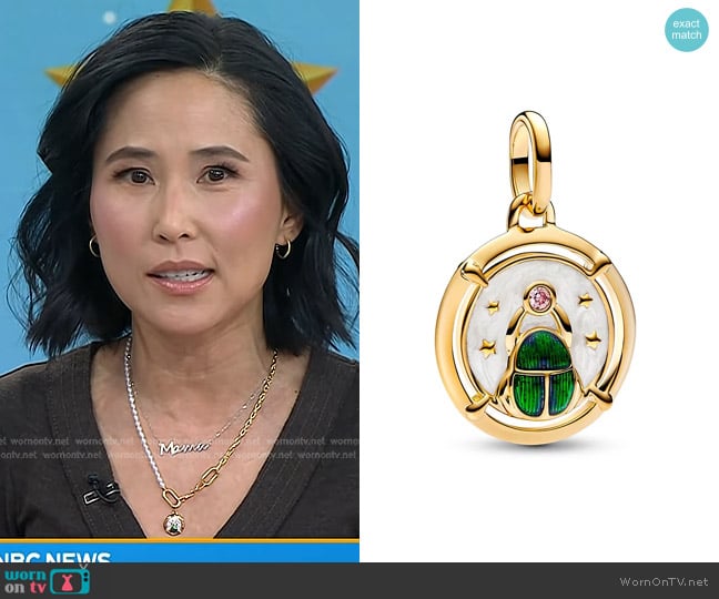 Pandora 14K Gold-Plated Scarab Beetle Medallion Charm worn by Vicky Nguyen on Today