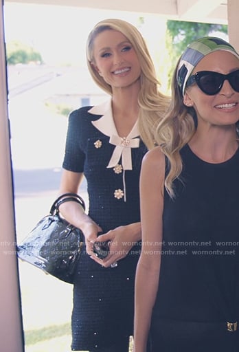 Paris's black contrast collar tweed mini dress on Paris and Nicole The Encore