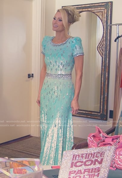 Paris's turquoise sequin embellished gown on Paris and Nicole The Encore