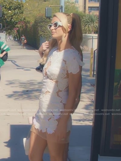 Paris's white floral sheer mini dress on Paris and Nicole The Encore