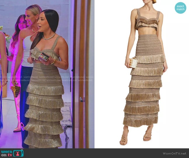 Angie’s metallic fringe tiered skirt on RHOSLC