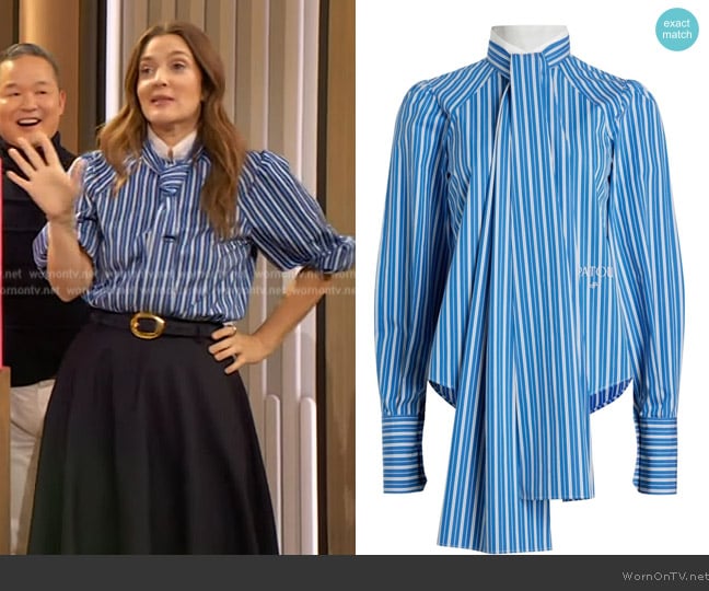 Patou Lavallire Striped Blouse worn by Drew Barrymore on The Drew Barrymore Show