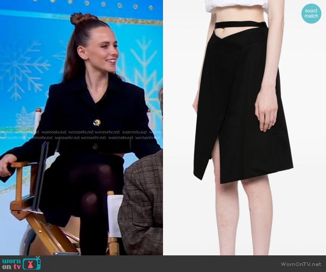 Patou Wraparound Gabardine Midi Skirt worn by Pauline Chalamet on Good Morning America