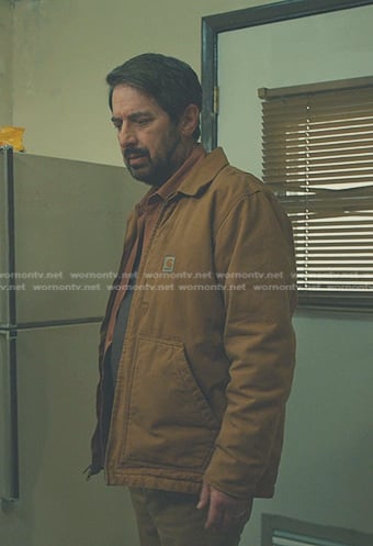 Paul’s camel brown jacket on No Good Deed