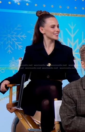 Pauline Chalamet’s black cropped blazer and wrap skirt on Good Morning America