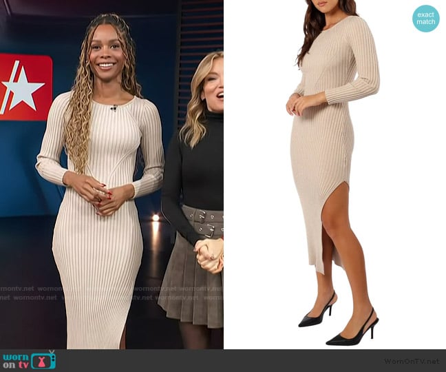 Petal & Pup Ainsley Long Sleeve Side Slit Rib Sweater Dress worn by Zuri Hall on Access Hollywood