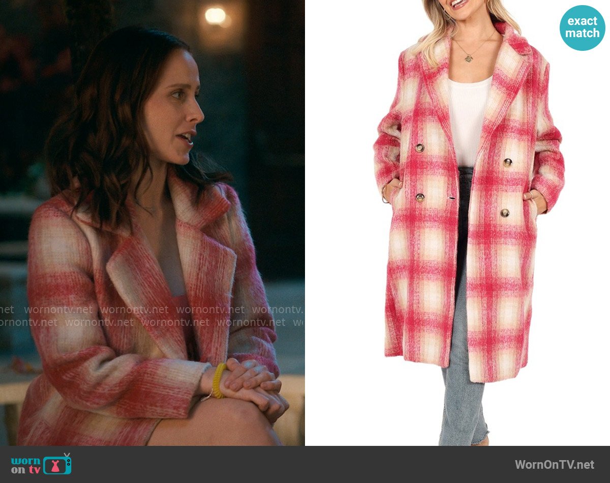 Petal + Pup Gianna Button Front Plaid Long Coat worn by Kimberly Finkle (Pauline Chalamet) on The Sex Lives of College Girls