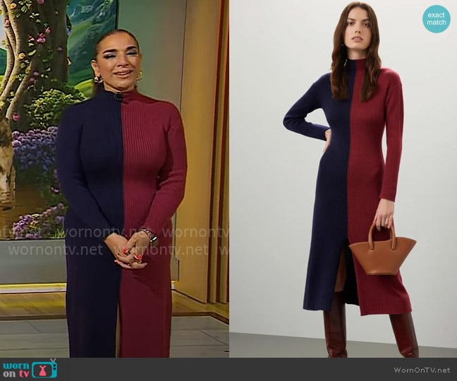 Peter Som Collective Colorblock Midi Dress worn by Michelle Miller on CBS Mornings