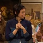 Pila Vildes’s denim contrast pocket jacket on The Drew Barrymore Show