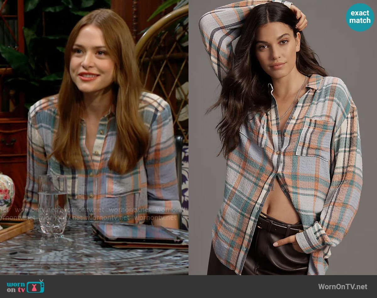 Pilcro​ at Anthropologie The Hadley Relaxed Buttondown Shirt worn by Claire Grace (Hayley Erin) on The Young and the Restless