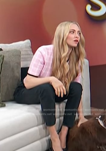 Amanda Seyfried's pink check top on Access Hollywood