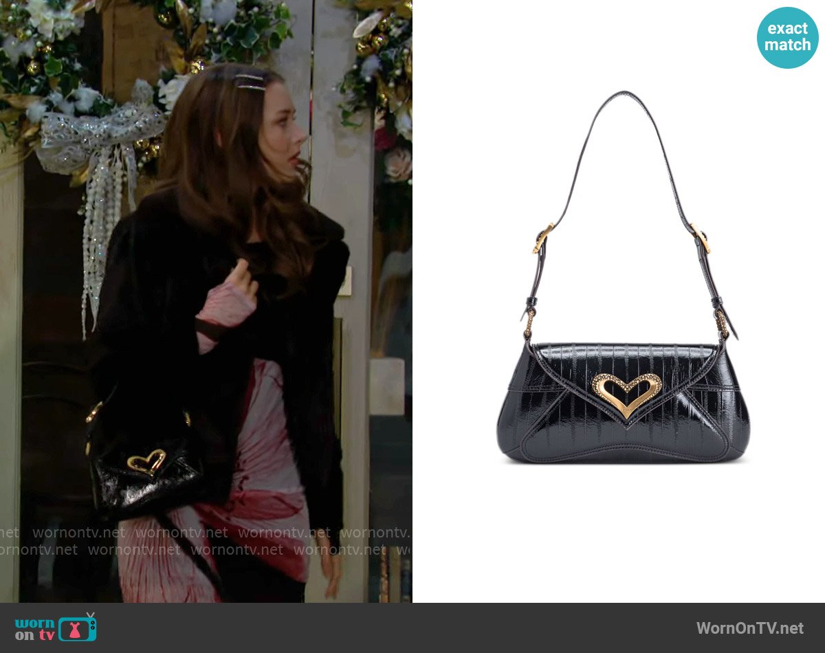 Pinko 520 leather shoulder bag worn by Faith Newman (Reylynn Caster) on The Young and the Restless