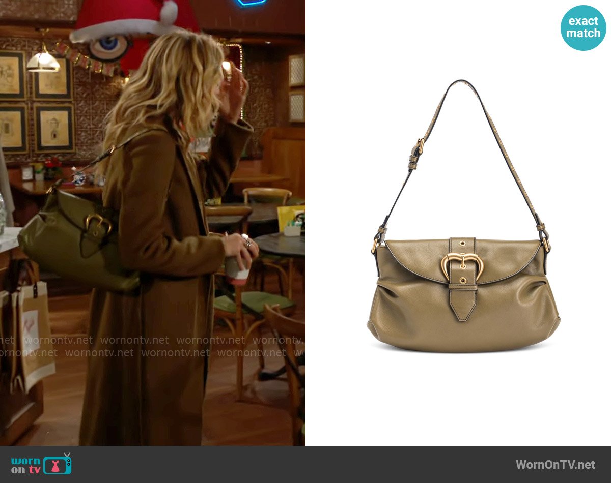 Pinko Classic Jolene leather shoulder bag worn by Summer Newman (Allison Lanier) on The Young and the Restless