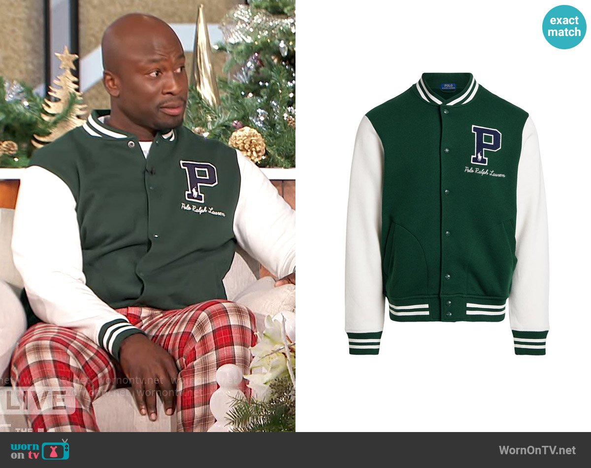 Polo Ralph Lauren  Fleece Letterman Jacket worn by Akbar Gbajabiamila on The Talk