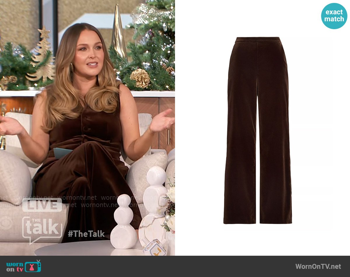 Polo Ralph Lauren Stretch-Cotton Velvet Wide-Leg Pants worn by Camilla Luddington on The Talk