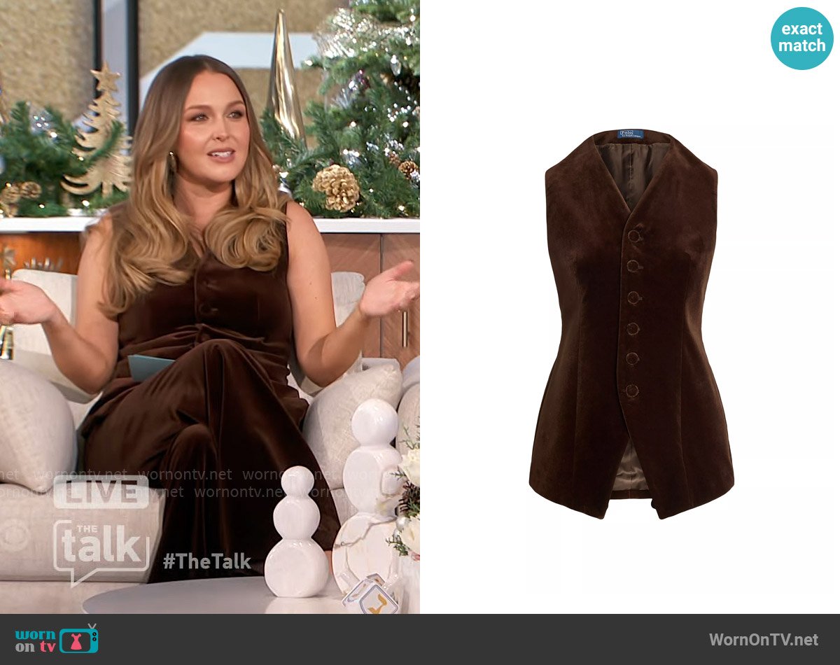 Polo Ralph Lauren Long Velvet Vest worn by Camilla Luddington on The Talk