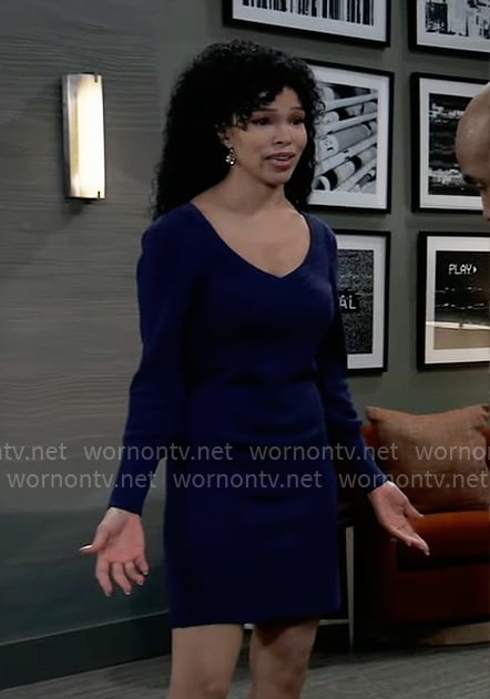 Portia's purple v-neck sweater dress on General Hospital