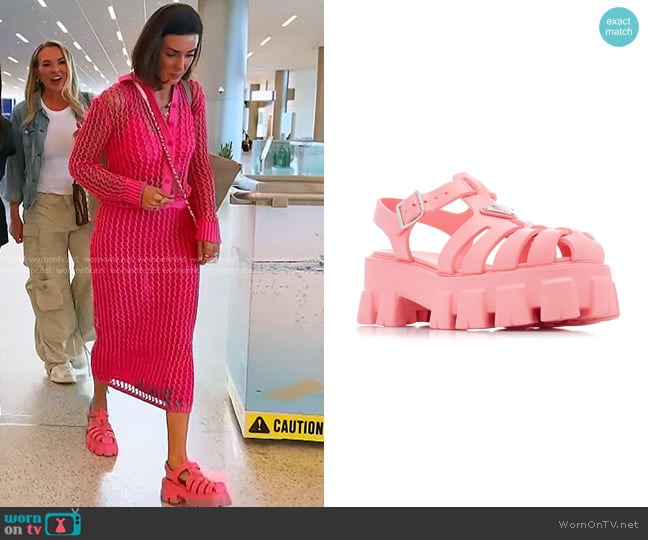 Prada Monolith Rubber Fisherman Sandals worn by Bronwyn Newport on The Real Housewives of Salt Lake City