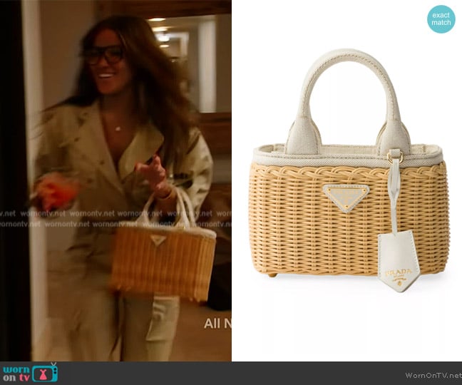 Prada Woven Fabric and Linen Blend Mini Tote Bag worn by Brynn Whitfield on The Real Housewives of New York City