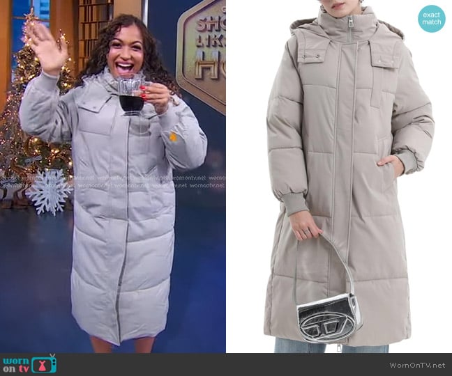 Puffit Long Puffer Jacket in Modern Taupe worn by Milly Almodovar on Good Morning America