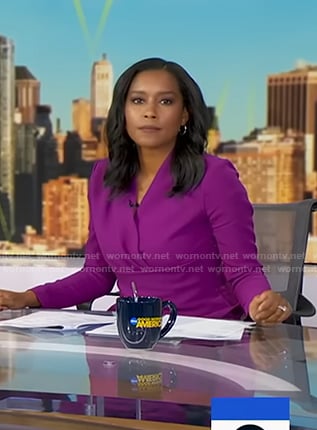 Rachel's purple peplum top and pants on Good Morning America