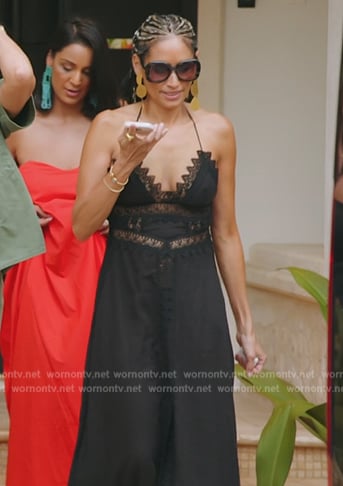 Racquel's black lace trim dress on The Real Housewives of New York City