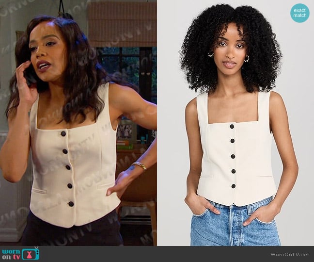 Rag & Bone Mariana Italian Twill Vest in Ivory worn by Jada Hunter (Elia Cantu) on Days of our Lives