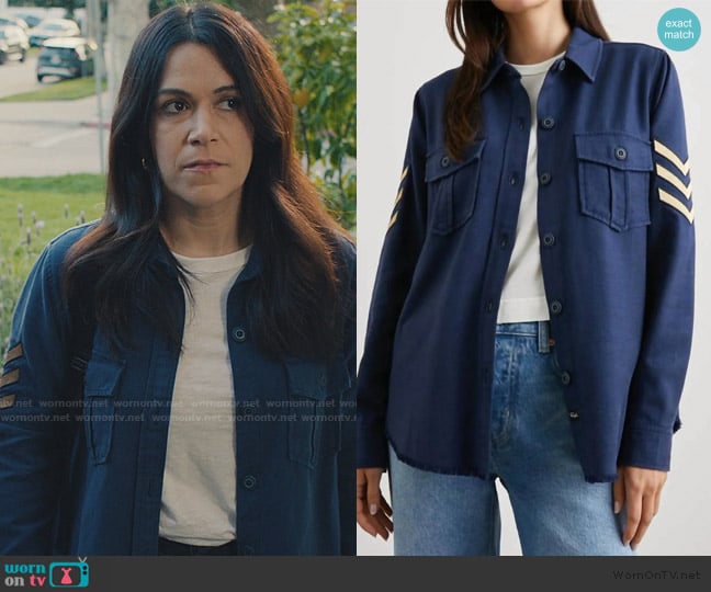 Rails Loren Shirt in Navy worn by Leslie Fisher (Abbi Jacobson) on No Good Deed