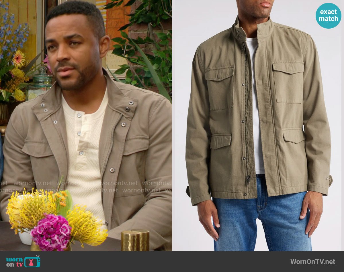 Rails Paulsen Cotton Field Jacket in Sage worn by Nate Hastings (Sean Dominic) on The Young and the Restless