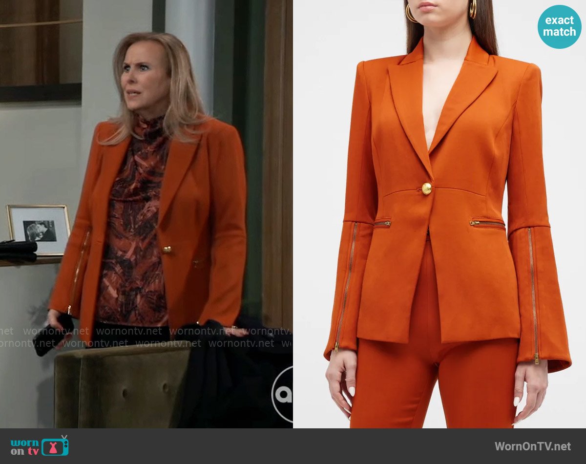 Ramy Brook Rachel Single-Breasted Zip Blazer worn by Laura Collins (Genie Francis) on General Hospital