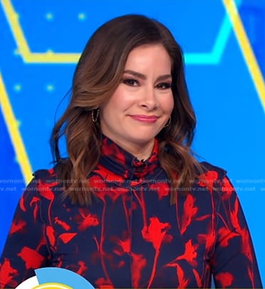 Rebecca's navy and red floral turtleneck dress on Good Morning America