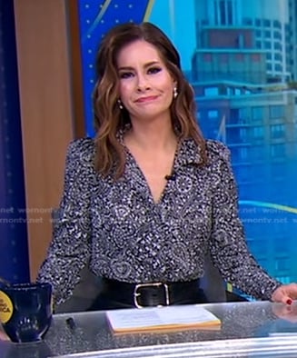 Rebecca's black paisley print blouse on Good Morning America