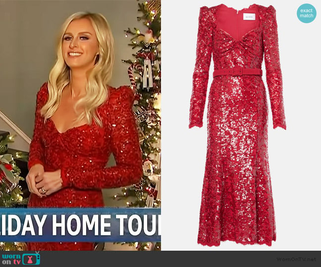 Nicky’s red embellished dress on Access Hollywood