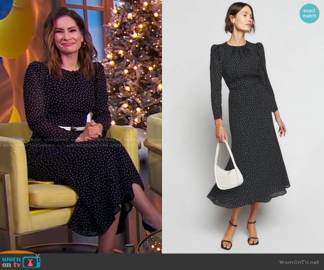 Reformation Lysander Dress in Selene worn by Rebecca Jarvis on Good Morning America